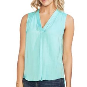 Vince Camuto Aqua V-Neck Sleeveless Rumple Blouse Small EUC